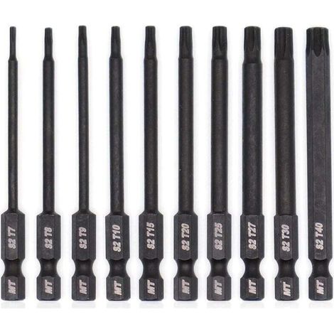 Jeu d\'embouts Torx pour tournevis, perceuses et cls chocs, rsistant la temprature, traitement thermique avanc, revtement phosphat, 8 cm, 10 pices (1/5)