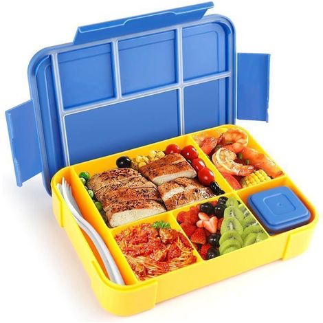 Boîte à Lunch 1200ml à 5 Compartiments,Bento Anti-fuite Avec Couverts Inclus,Compati-Bleuble micro-ondes (1/4)