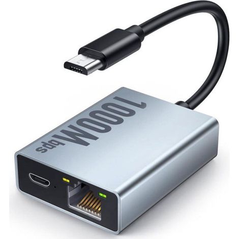 Adaptateur USB-C vers Ethernet - Débit jusqu'à 100 Mbit/s - Compatible Chromecast et appareils USB-C - 1 pièce (1/5)