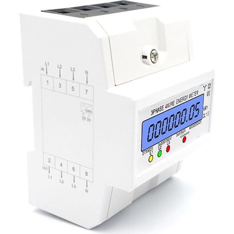 Crea – Contatore di energia trifase 220/380V – 5-80A – Display LCD retroilluminato – Montaggio su guida DIN – Precisione 1.0 IEC62053-21 (1/5)