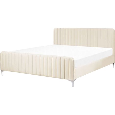 Letto matrimoniale in velluto EU con testiera imbottita 180 x 200 cm Gambe in metallo Base a doghe Beige Lunan