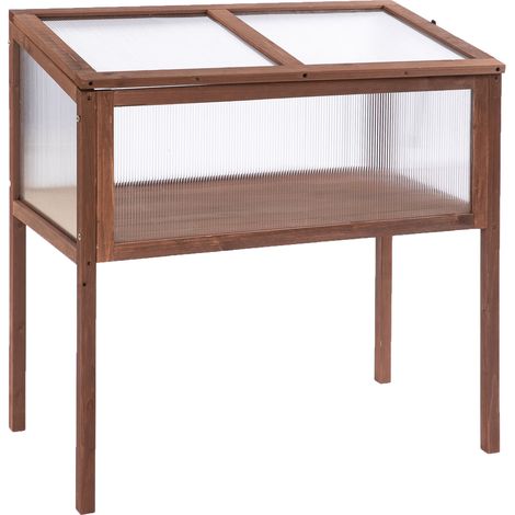 Mini serra rialzata in legno con coperchio trasparente 90 x 50 x 93 cm marrone (1/5)