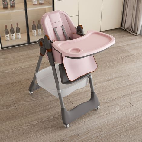 Seggiolone regolabile per bambini 0-6 anni Seggiolone portatile per bambini con cintura di sicurezza, ruote silenziose bloccabili e facile pulizia per la casa (rosa) (1/5)