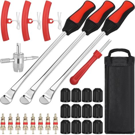 29 pièces Demonte Pneu Moto, démonte Pneu Outil avec 3 Protections de Jantes, Outils de Démontage Pneus Durables pour Trottinette électrique Moto (1/5)