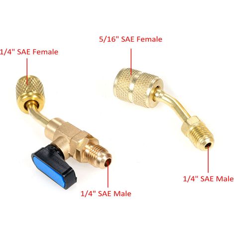 Aire acondicionado angular con bola de tope de 1/4 de pulgada para refrigerante R410A, R134A, R12 y R22 HVAC y adaptador hembra a macho de 5/16 para sistema mini split.