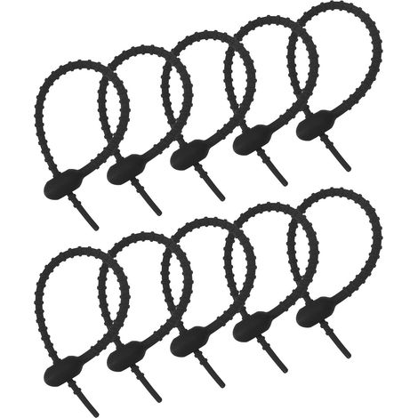 Cable Tie - 15 cm - Silicone Reutilisable - Pour Câbles Électriques Data Casques Chargeurs Snacks Pain - Lot de 10