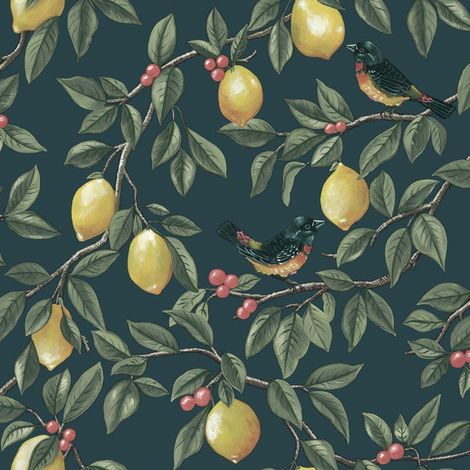 Holden Lemon Leaf Trail Teal Wallpaper Botanical Paste The Paper (1/4)