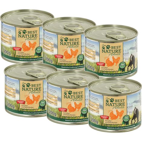 Best Nature Adult Geflügel + Leber + Haferflocken, Nassfutter für Katzen - 6x 200g