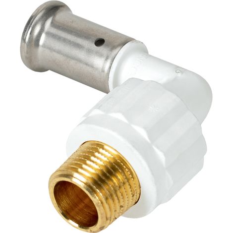 Coude 90° Mâle PVDF blanc multicouche à sertir TH ou BE Ø16x2.0-1/2 (1/2)