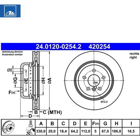 Disque de frein ATE 24.0120-0254.2 BMW 34 20 6 883 980 34 21 6 860 923