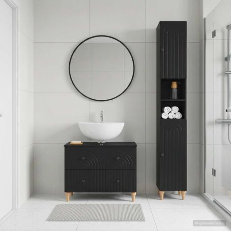 vidaXL 2 Piece Bathroom Cabinet Set ALKMAAR Black Engineered Wood (1/5)