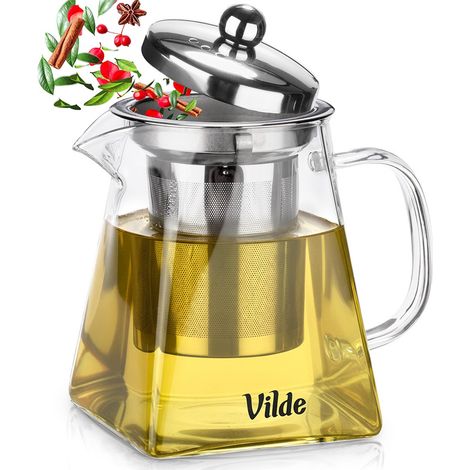 Hitzebeständiger Glas-Teefilter mit Kräutersieb, 490 ml