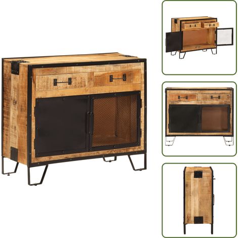 Buffet 80x31x66 cm bois de manguier brut massif et métal - Buffet - Meuble De Rangement - Commode - Armoire - Mobilier (1/5)