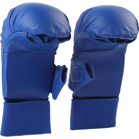 Gants de boxe et de karaté avec protège-pouce pour l'entraînement aux arts martiaux et aux sports de combat (bleu, taille M). (1/5)