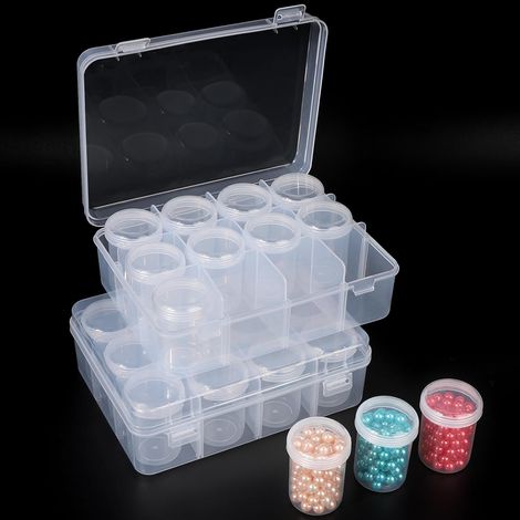 Boite Diamond Painting Rangement, 2 Pcs Boite Transparente avec 12 Pots, Boite Plastique Compartiment, Boîtes de Stockage avec Cloison Amovible, pour Perles, Broderie, Ongles