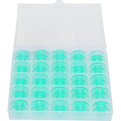 25pcs Sewing Machine Bobbins Multifunctional Plastic Green Embroidery Bobbins with Storage Box for Sewing Quilting (1/5)