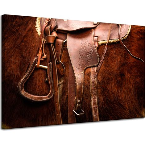 Lienzo impreso con animales, silla de montar a caballo, 120x80 cm.