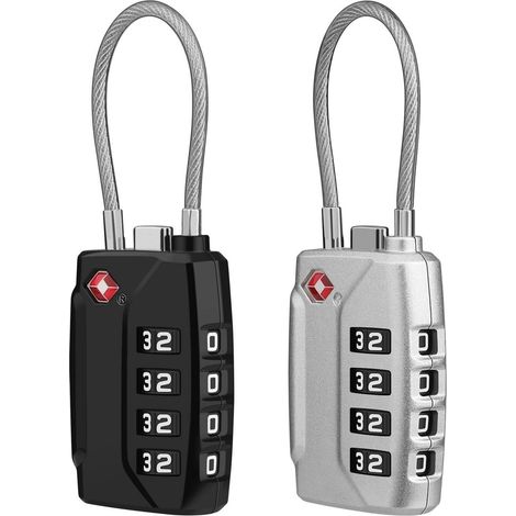 TSA Cadenas à combinaison 4 chiffres avec câble, Argent & Noir