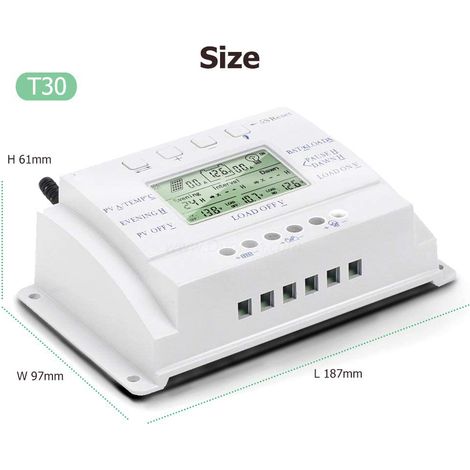 30 A Solarladeregler 12 V/24 V, automatische Spannungserkennung, Solarpanel-Intelligenzregler mit LCD-Display und USB-Anschluss – T30