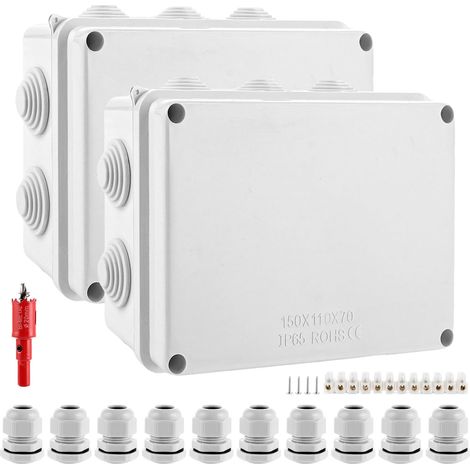 Lot de 2 Boite Etanche Electrique Exterieur 150x110x70 mm, Boite Étanche Extérieur, Boite Electrique Etanche Exterieur, Boite Derivation Etanche pour Connexion Entre Câbles Electriques (1/5)