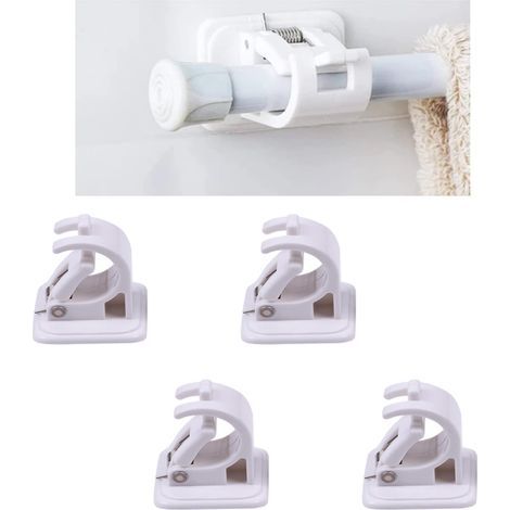 Crochet Auto Adhesif Rideau,4 Pièces Support Tringle Rideaux Sans Percage,Crochets Muraux Auto-Adhésifs,Tringle à Serviette,Support Mural,Fixations Sans Perçage Tige Support pour Rideau Canne,Cuisine (1/5)