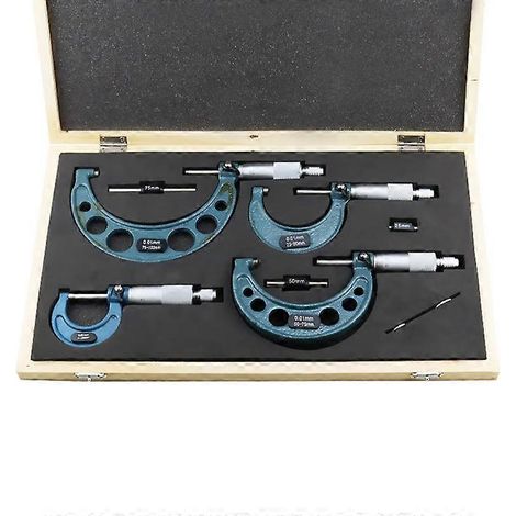 Jeu de 4 micromètres à vernier métriques 0-100 mm 0,01 mm pour mesure d'épaisseur extérieure (1/5)