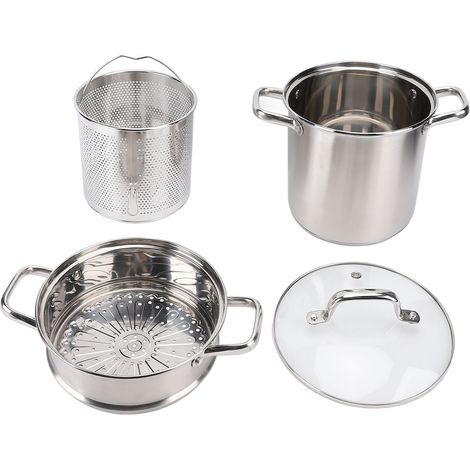 Pot à soupe Anti-brûlure, bâton à fond Composite épais, en acier inoxydable, avec couvercle, panier à vapeur pour ensemble de cuisine 2 (1/5)