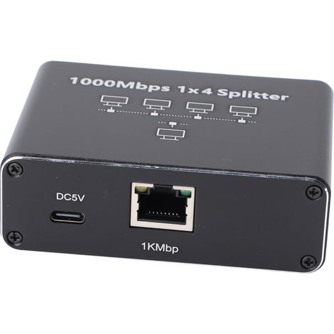 Répartiteur RJ45 avec câble d'alimentation USB, Ethernet Gigabit haut débit 1000 Mbps pour ordinateur, TV et console de jeux (1 vers 4). (1/5)