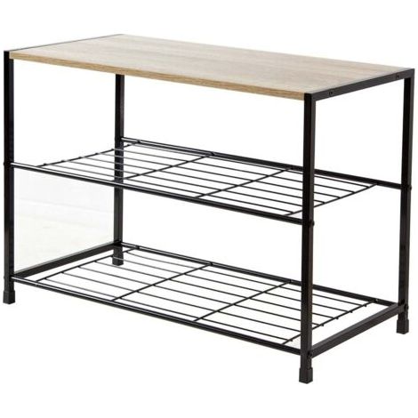 Schwarzes, dreistöckiges Schuhregal aus Metall – Maße: B 63 cm x T 30 cm x H 43 cm – Bietet Platz für bis zu 6 Paar Schuhe – Modernes Design (1/5)
