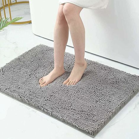 Rutschfeste Badematte aus Chenille-Mikrofaser – saugfähige Badematte – 60 x 90 cm – Hellgrau (1/4)