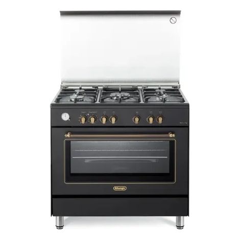 Delonghi – Cuisinière gaz 5 foyers – Four électrique 83L classe A – Surface acier émaillé – Idéale pour cuisine professionnelle