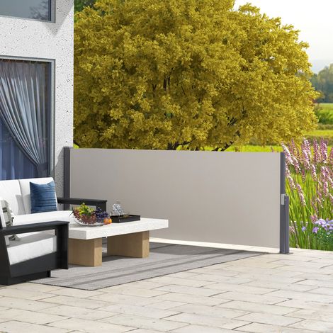 Tenda laterale avvolgibile, estensibile, con funzione privacy, in alluminio/poliestere, 3 x 1 m, grigio chiaro