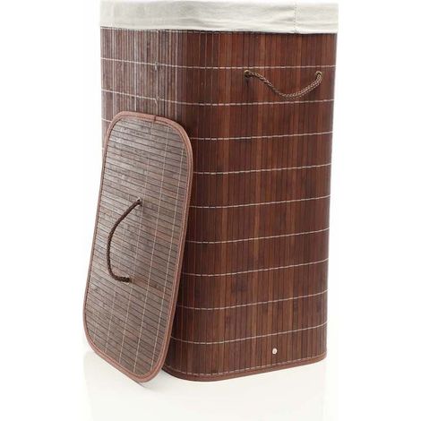 Panier à linge rectangulaire en bambou 72 l : Pratique brun foncé (1/5)