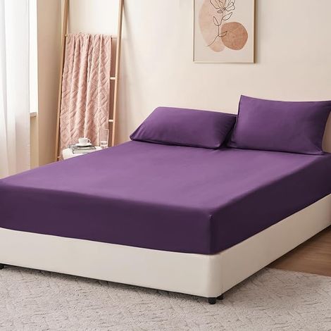 Drap Housse 180x200 Violet - Bonnet 40cm Matelas en Microfibre 2 Personnes avec Élastique Tout Autour (1/2)