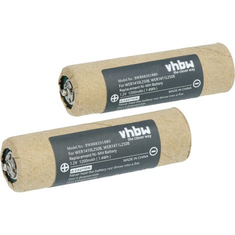 vhbw 2x Akku kompatibel mit Panasonic ER1510, ER1511, ER1512, ER154, ER160 Rasierer Haarschneider (1200mAh, 1,2V, NiMH)
