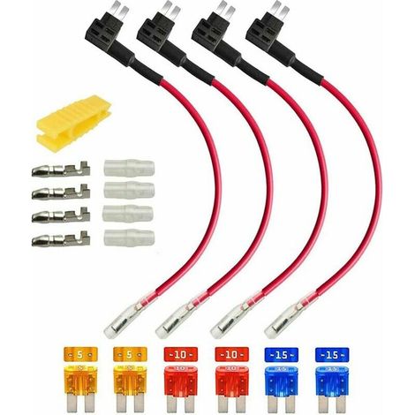 Portafusibile Micro 2 da 4 pezzi da 12 V e 24 V, adattatore per portafusibile a lama, con 6 fusibili a lama da 5 A, 10 A, 15 A e 1 estrattore per fusibile.