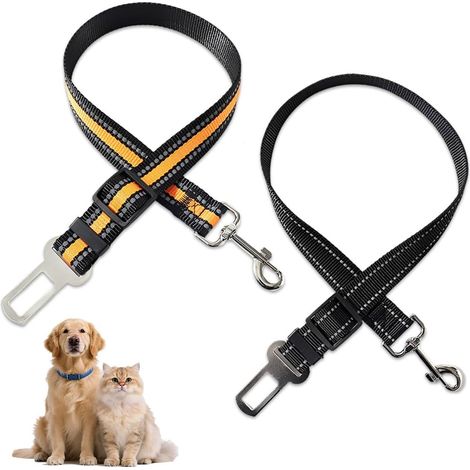 2 Pièces Ceinture de sécurité pour chien (pour voiture), une noire unie et une noire avec orange, réglable 54-90 cm, en nylon et alliage de zinc, pour chiens de toutes tailles en voiture (1/5)