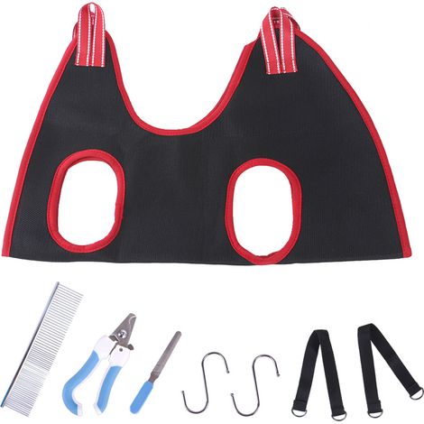 Dog Grooming Hammock Kit, Hanging Basket for Nail Trimming (black red edge Size: S) (1/4)