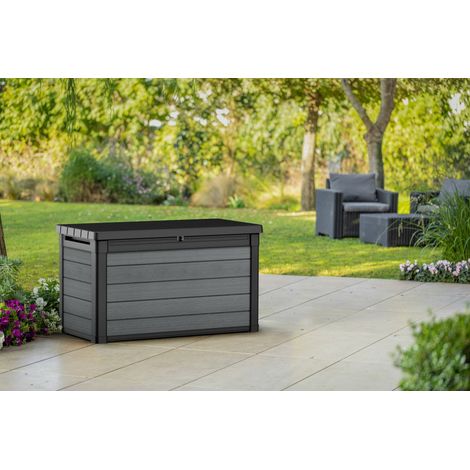 Dmora - Cassapanca outdoor Ajax, Baule da giardino, Contenitore da esterno, Panchina contenitore da esterno, 123x62 h71 cm, Antracite (1/5)