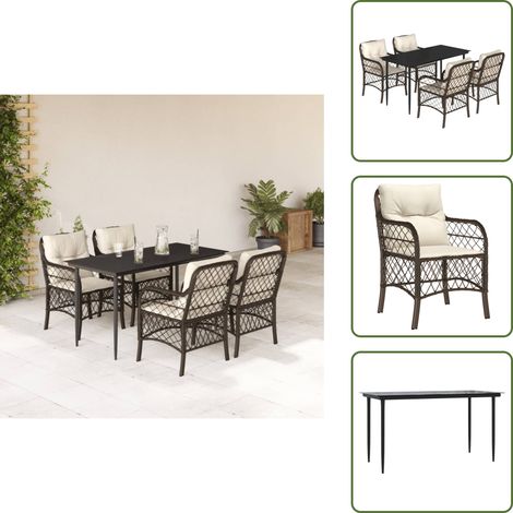 Mesa de jardín - vidaXL Set comedor de jardín 5 piezas y cojines ratán sintético marrón - Cojines para sillas