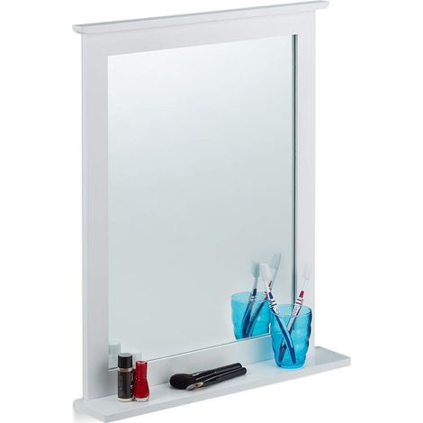 Miroir mural tablette Glace décorative rectangulaire, chambre, salle de bains, bambou, 68x56x10 cm, blanc, verre, Taille Unique (1/5)