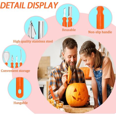 Kit per intagliare zucche di Halloween, 7 pezzi di utensili in acciaio inossidabile, coltelli per intaglio fai-da-te per bambini e adulti, facile e sicuro - ALTRO (1/4)