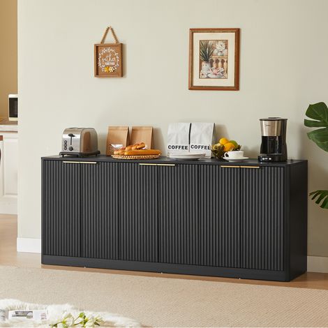 Madia TV nera in MDF, 6 ante, design ondulato, 170 x 40 x 70,5 cm (1/5)