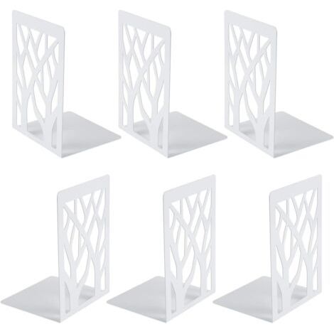 3 Paires Serre-Livre en Métal pour Livres, Anti-Rayures Porte-Livres pour Bureau, Ecole et Maison, Séparateurs de Livres, CD, Porte-Dossier pour Bureaux(Blanc) (1/5)