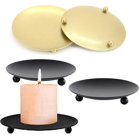 AIDUCHO 4pcs Bougeoir Fer Bougeoir Métal Plaque Bougie Noir 11cm De Diamètre Support Bougie Pour Décoration Table Mariage (1/5)