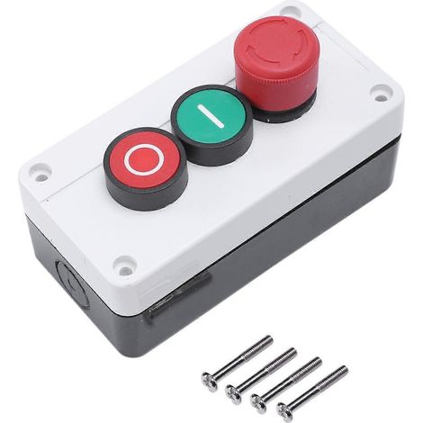 Interrupteur à bouton-poussoir momentané NC (rouge/vert) pour arrêt d'urgence, 600 V, 10 A (1/5)
