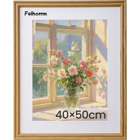 Cadre photo vintage - En chêne massif - Avec verre trempé - Pour photos de 40 x 50 cm - Sans passe-partout ou photos de 29 x 39 cm - Avec passe-partout - Beige - 40 x 50 cm (1/5)