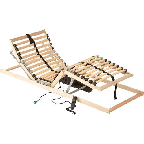 Sommier électrique à lattes 7 zones réglable 100 x 200 cm, en hêtre, sans matelas - PANGIVO (1/5)