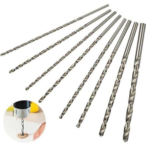 Set de Foret Extra Long 200mm 8Pcs, Foret en Acier à Grande Vitesse, Tige Droite avec Diamètre de 4mm, 4.2mm, 4.5mm, 5mm, 5.2mm, 6mm, 8mm, 10mm, Outil de Perçage pour Le Bois (1/4)