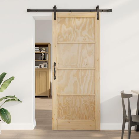 Puerta Corredera Natural 86 x 211 cm Madera de Pino Maciza